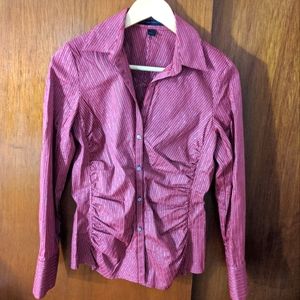 NWOT red Express waist shirred button down striped shirt